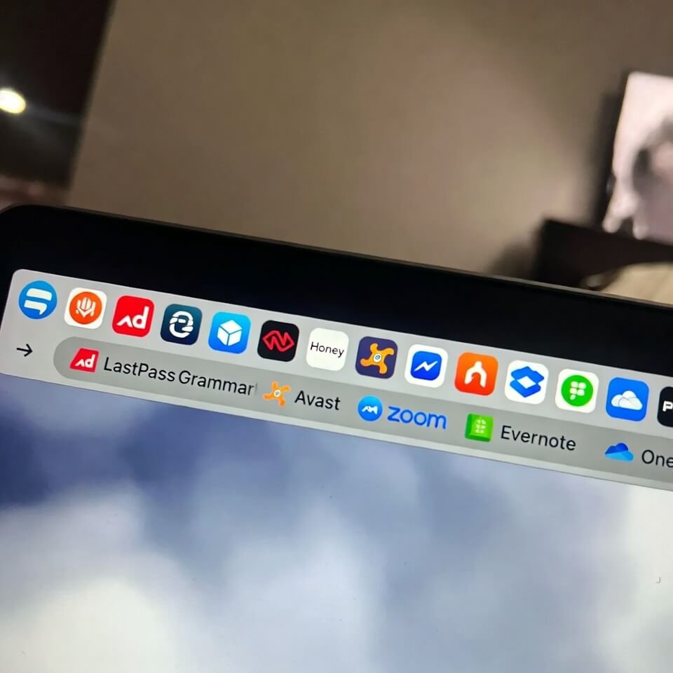 Crowded browser toolbar packed with coupon extensions