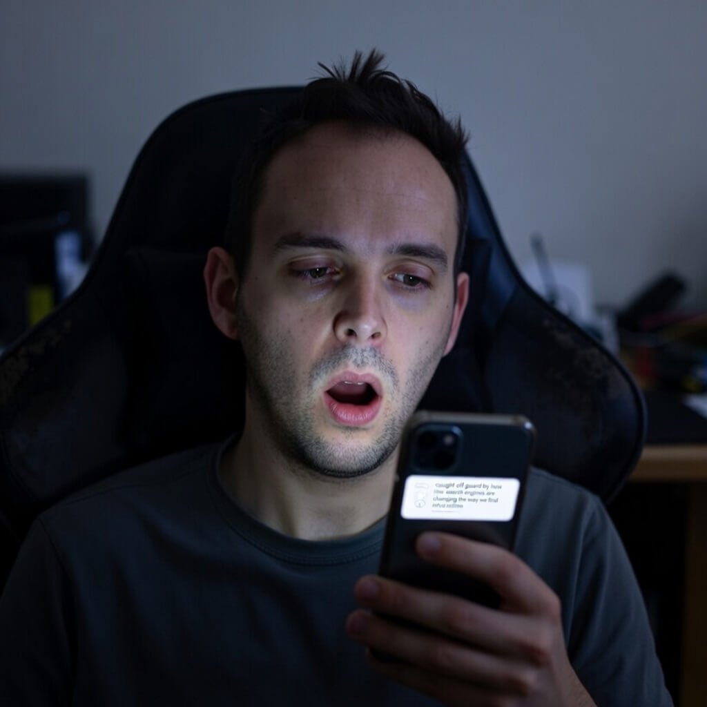 Mid-yawn selfie shocked by phone search suggestion