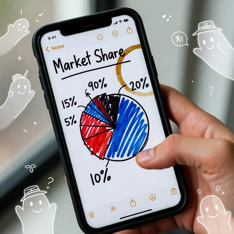 Sloppy 90% Google pie chart with coffee stain