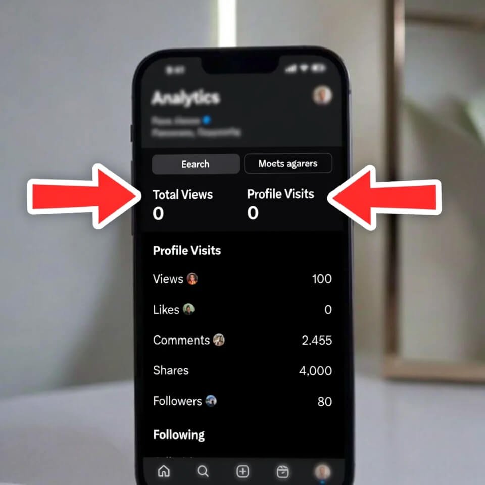 Tilted screenshot showing zero views on Reels analytics