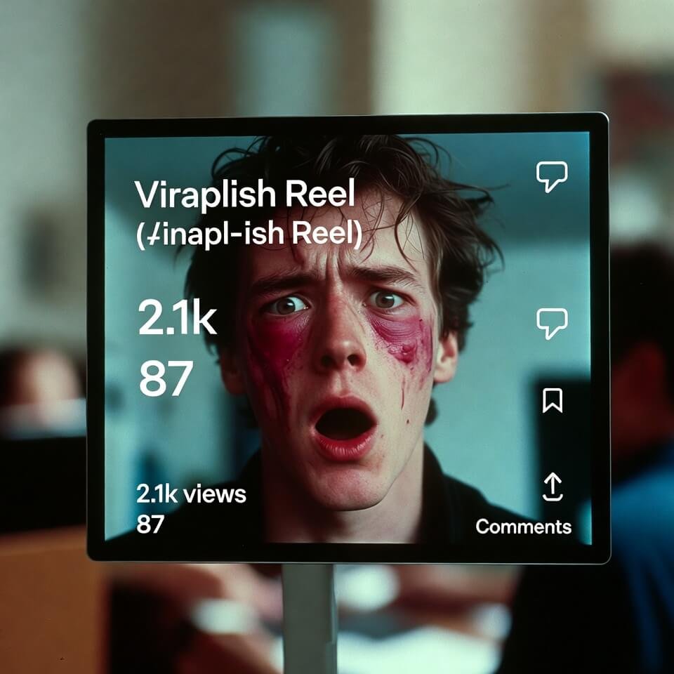 Reel stats screenshot, 2.1k views 87 comments, internal scream face