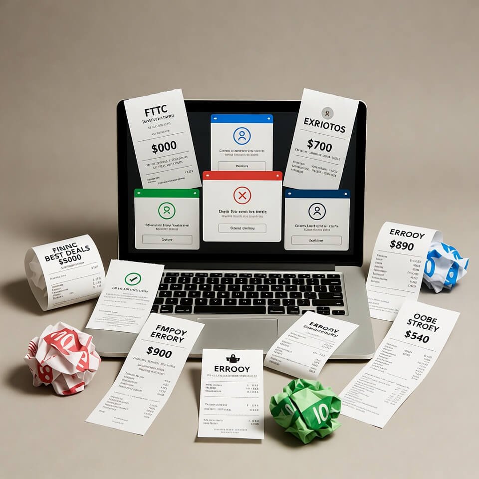 Messy receipts and error pop-ups from failed deal