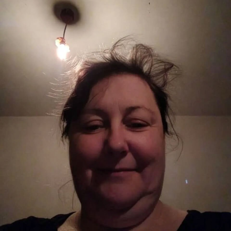 Side-by-side 2016 selfie and current self under dim bulb